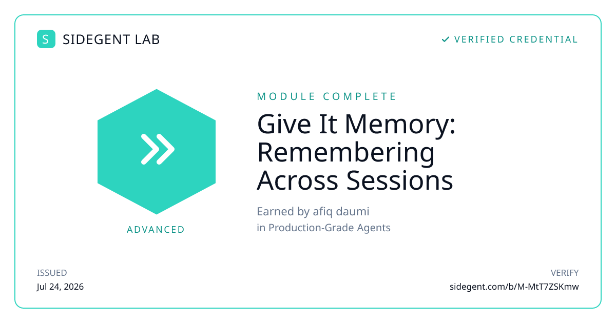 Give It Memory: Remembering Across Sessions